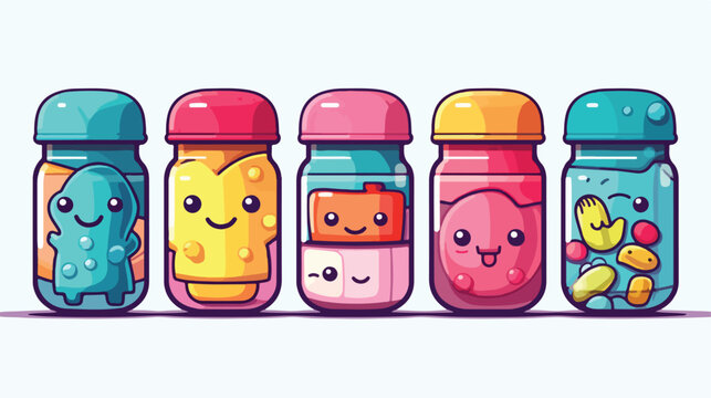 Pill capsule cartoon mascot characters 2d flat cartoon