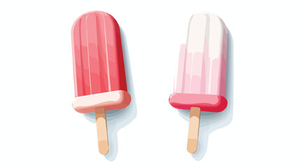 Pink and white ice cream on stick 3D icon. Threedi