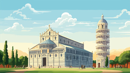 Pisa Leaning tower Baptistery and Cathedral in Ital - obrazy, fototapety, plakaty