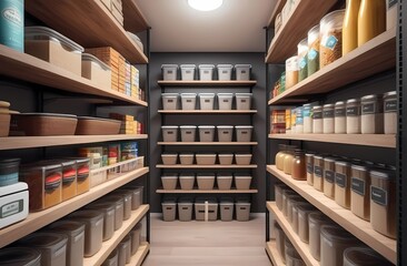 Дизайн интерьера дома, полки и место для хранения продуктов в доме, организация кладовой