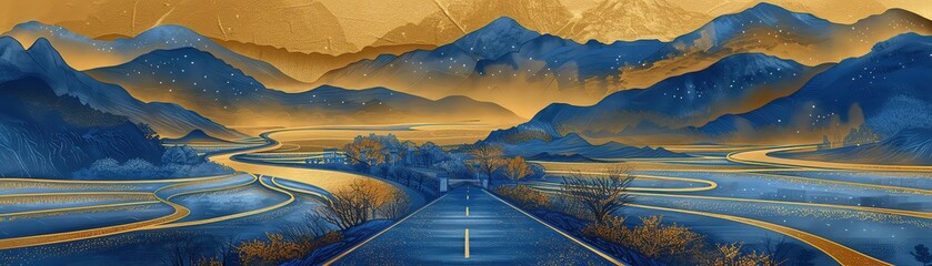As night falls, the beautiful empty road lies under a blanket of stars, its solitude a gateway to the cosmos, seen in majestic closeup - obrazy, fototapety, plakaty