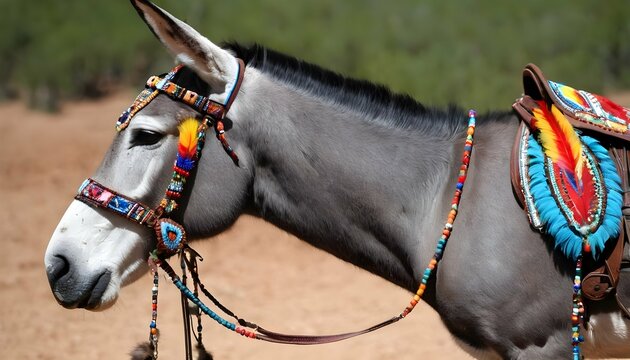 A Mule With A Colorful Bridle Decorated With Bead