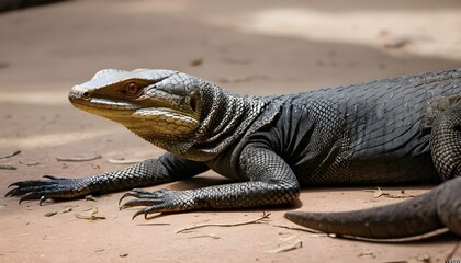 A Monitor Lizard With Its Eyes Half Closed Restin - obrazy, fototapety, plakaty