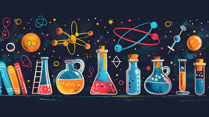 Science and education concept. Vector illustration with science icons on chalkboard