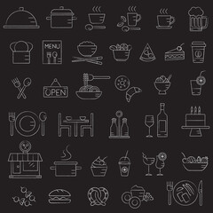 Hand drawn restaurant menu elements on blackboard