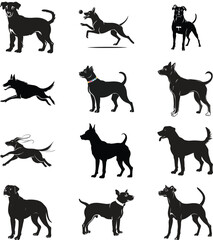  Flat design dog  silhouette illustration animal vector