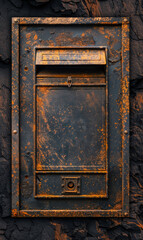 Vintage mailbox on dark, textured wall.
