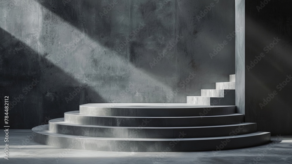 Poster abstract architecture, a modern staircase podium design. the concrete structure against a white