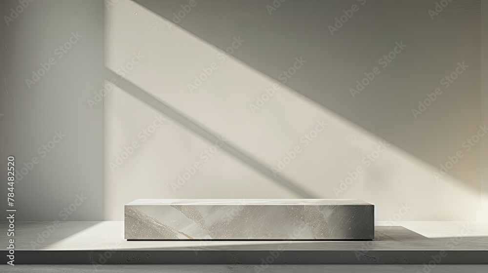 Poster empty podium stands against a pristine white background. the minimalist design of the space, with