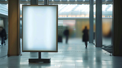 vertical blank white A0 size ad framed space in a public space interior, small billboard, shopping mall or airport - obrazy, fototapety, plakaty