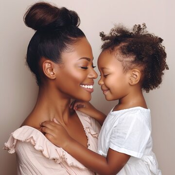 African American mother hugging child