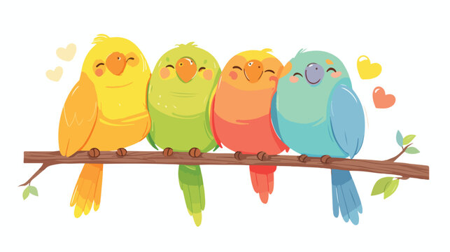 Puffy Fluffy Rainbow Birds Clipart 2d flat cartoon