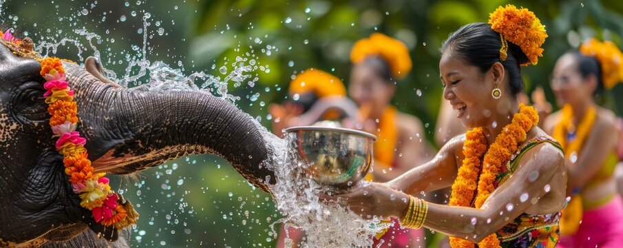 Celebratory Thai New Year women in vibrant attire