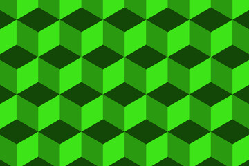 Abstract cube pattern on green background. Isometric, 3d space looks like optical illusion.