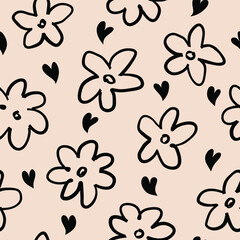 Seamless pattern flower with  linear style. flower drawing line pattern.