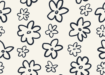 Hand drawn simple flower on white background. Line art wallpaper. 