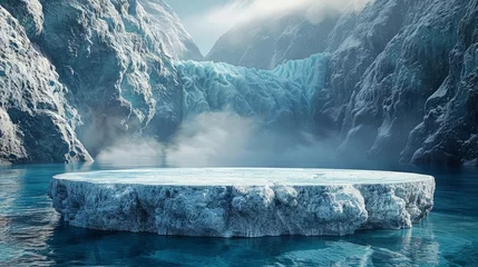 Foto op Canvas Ice background podium cold winter snow product platform floor frozen mountain iceberg. Podium glacier cool ice background stage landscape display icy stand 3d water nature pedestal arctic concept cave © Mentari