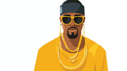 Rapper gold chain icon. Flat illustration of rapper - obrazy, fototapety, plakaty