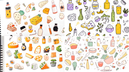 Big vector set of healthy food ingredients. Hand drawn sketches. Isolated objects