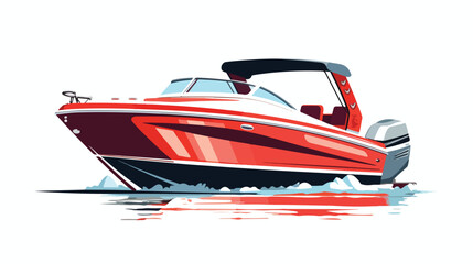 Red motorboat on transparent background 2d flat cartoon