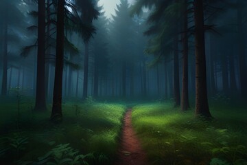 Mystical forest landscape capturing the beauty and magic of nature with a digital art style....