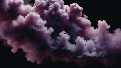Illustration of lilac and mauve fluffy pastel ink smoke cloud against a black background. - obrazy, fototapety, plakaty
