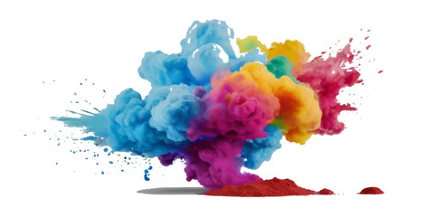 Colorful smoke rainbow painted holi fog festival background. Colorful rainbow paint color smoke cloud explosion isolated on transparent background.