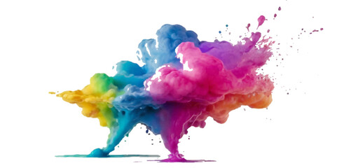Colorful smoke rainbow painted holi fog festival background. Colorful rainbow paint color smoke cloud explosion isolated on transparent background.