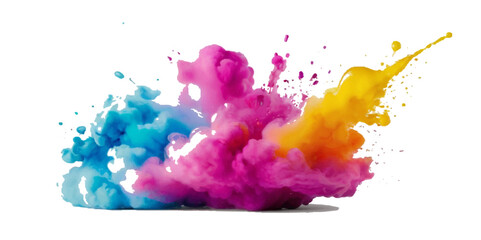 Vector abstract colorful rainbow holi paint and colorful cloud smoke powder explosion isolated on transparent wide panorama background.