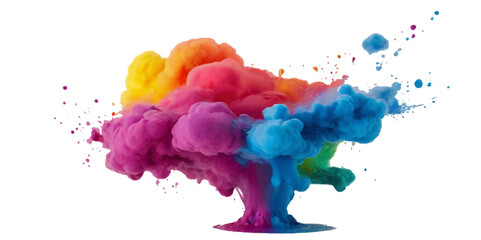 Vector abstract colorful rainbow holi paint and colorful cloud smoke powder explosion isolated on transparent wide panorama background.