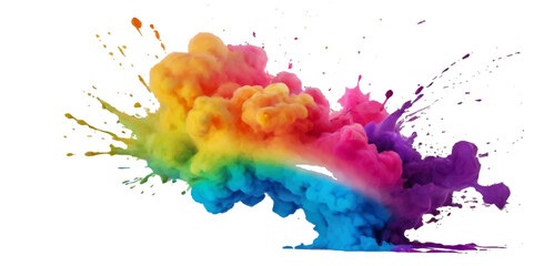 Colorful smoke rainbow painted holi fog festival background. Colorful rainbow paint color smoke cloud explosion isolated on transparent background