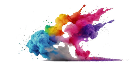 Colorful smoke rainbow painted holi fog festival background. Colorful rainbow paint color smoke cloud explosion isolated on transparent background