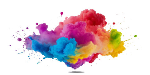 Colorful smoke rainbow painted holi fog festival background. Colorful rainbow paint color smoke cloud explosion isolated on transparent background