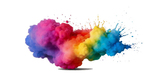 Colorful smoke rainbow painted holi fog festival background. Colorful rainbow paint color smoke cloud explosion isolated on transparent background