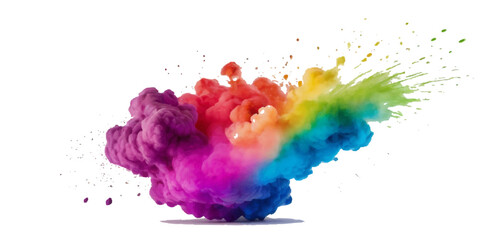 Colorful smoke rainbow painted holi fog festival background. Colorful rainbow paint color smoke cloud explosion isolated on transparent background