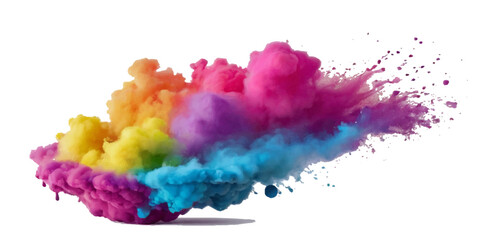 Colorful smoke rainbow painted holi fog festival background. Colorful rainbow paint color smoke cloud explosion isolated on transparent background.