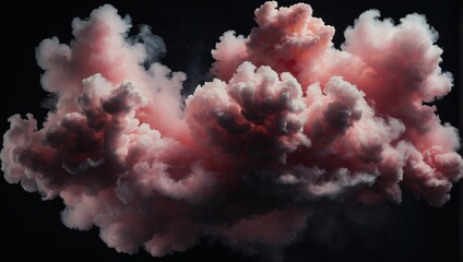 Fototapeta na wymiar Illustration of rose and blush fluffy pastel ink smoke cloud against a black background.