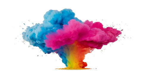 Colorful smoke rainbow painted holi fog festival background. Colorful rainbow paint color smoke cloud explosion isolated on transparent background.