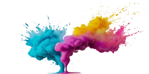 Vector abstract colorful rainbow holi paint and colorful cloud smoke powder explosion isolated on transparent wide panorama background.