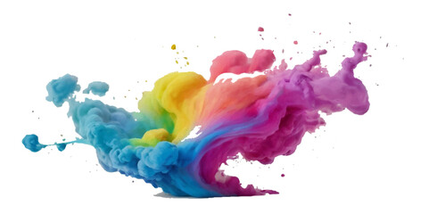 Vector abstract colorful rainbow holi paint and colorful cloud smoke powder explosion isolated on transparent wide panorama background.