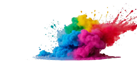 Vector abstract colorful rainbow holi paint and colorful cloud smoke powder explosion isolated on transparent wide panorama background.
