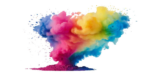 Vector colorful vibrant rainbow, smoke and cloud holi paint color powder explosion with bright colors isolated  on transparent background. Multicolored explosion of rainbow powder paint holi festival 