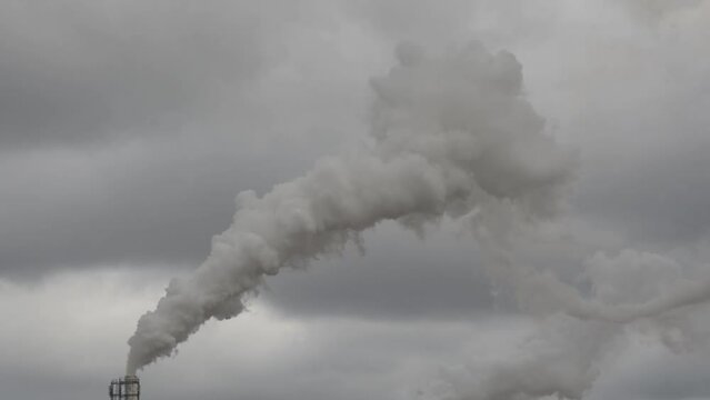 Smoke from the chimney of a small factory.