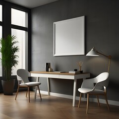 Business Room, white Wall Frame Mockup, Paper Size Mockup, Modern Home Design Interior, 3D Render