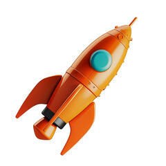 3d rendered space rocket in orange color isolated on a transparent or white background, Boost or enhance icon