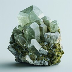 Stunning 3D Rendered Epidote Mineral Crystals in Natural Earthy Tones and Geometric Patterns