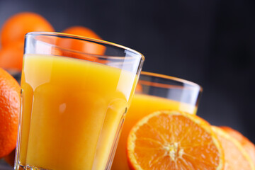 Glasses with freshly squeezed orange juice