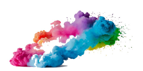 Vector colorful vibrant rainbow, smoke and cloud holi paint color powder explosion with bright colors isolated  on transparent background. Multicolored explosion of rainbow powder paint holi festival 