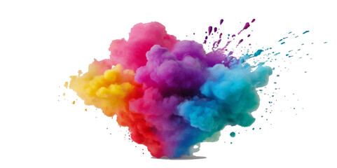 Vector colorful vibrant rainbow, smoke and cloud holi paint color powder explosion with bright colors isolated  on transparent background. Multicolored explosion of rainbow powder paint holi festival 