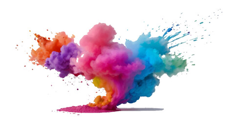 Vector colorful vibrant rainbow, smoke and cloud holi paint color powder explosion with bright colors isolated  on transparent background. Multicolored explosion of rainbow powder paint holi festival 